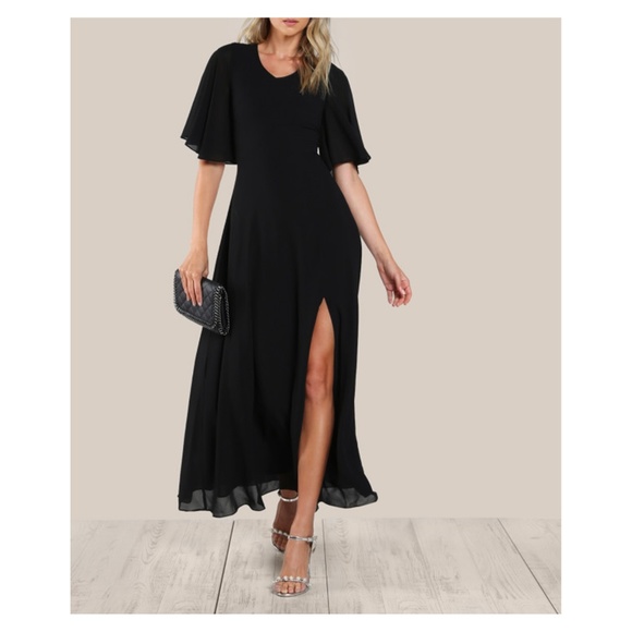Black Flutter Sleeve Lace Up Open Back Maxi Dress - Picture 5 of 5